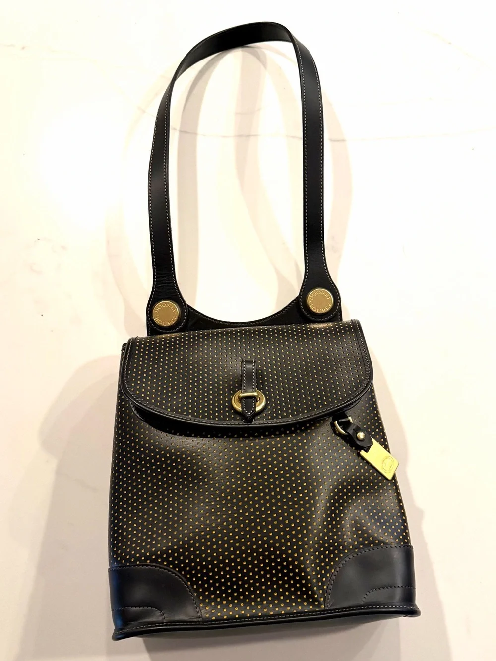 DOONEY & BOURKE•black perforated leather cabriolet vintage shoulder bag - Picture 1 of 14